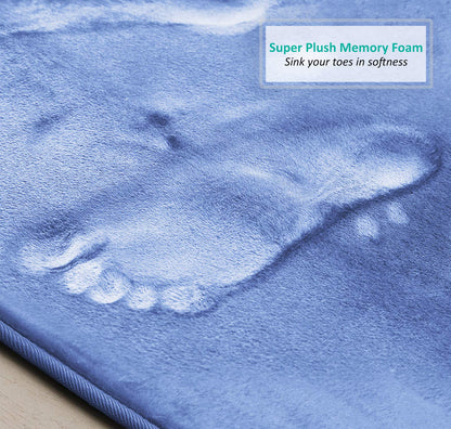 Clara Clark - Juego de 3 Alfombrillas de baño de Espuma viscoelástica de Terciopelo para baño, Antideslizantes, con Respaldo de PVC, Lavable, se Seca rápidamente, Color Azul