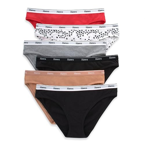Hanes Originals - Paquete de Bragas elásticas de algodón Transpirable, Paquete de 6 Bikini Estilo Ropa Interior para Mujer