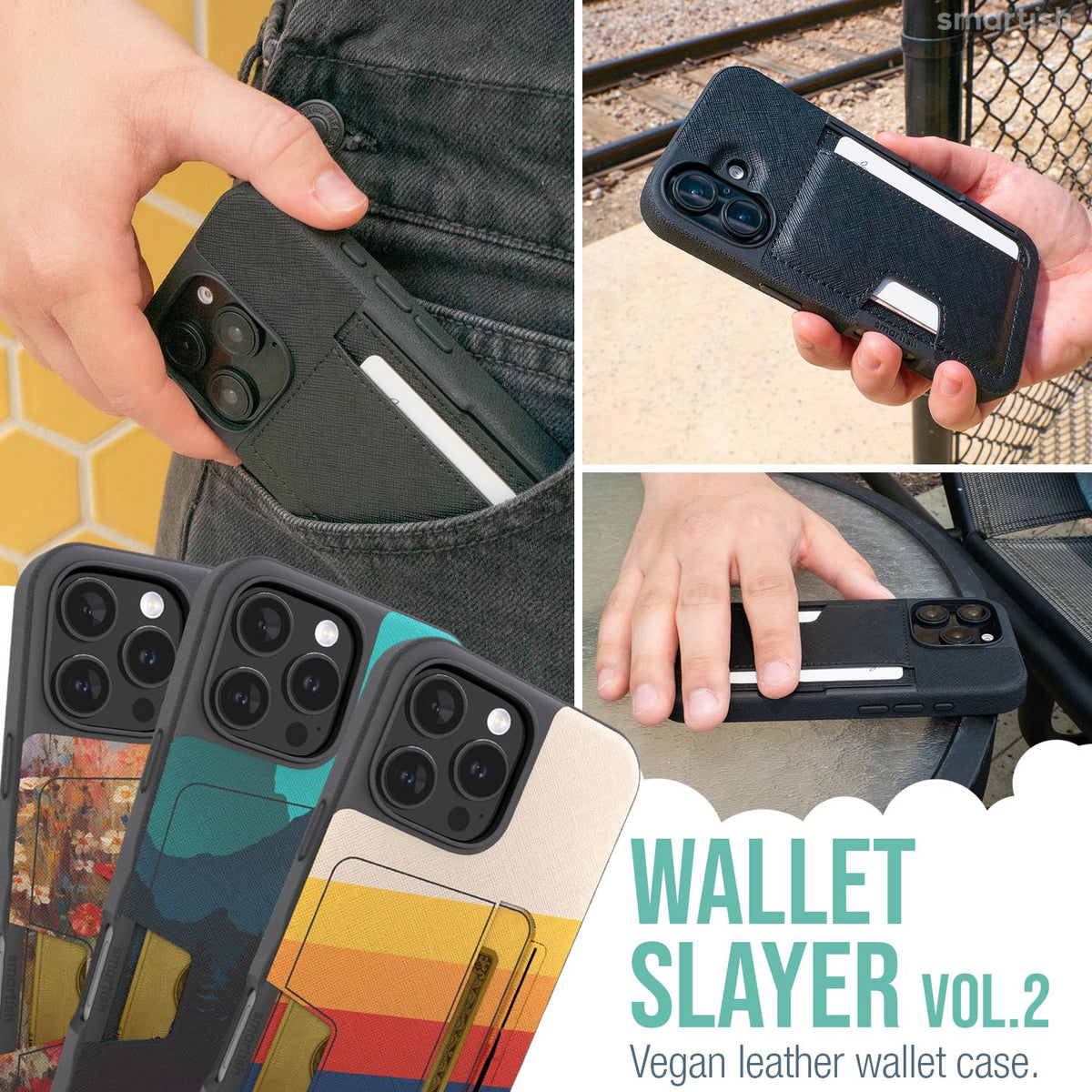 Smartish® - Funda Tipo portafolios para iPhone 16 Pro MAX – Wallet Slayer Vol 2 [Slim + Protective] - Soporte para Tarjetas de crédito con Soporte – Funda Oculta para Apple iPhone 16 Pro MAX – Black