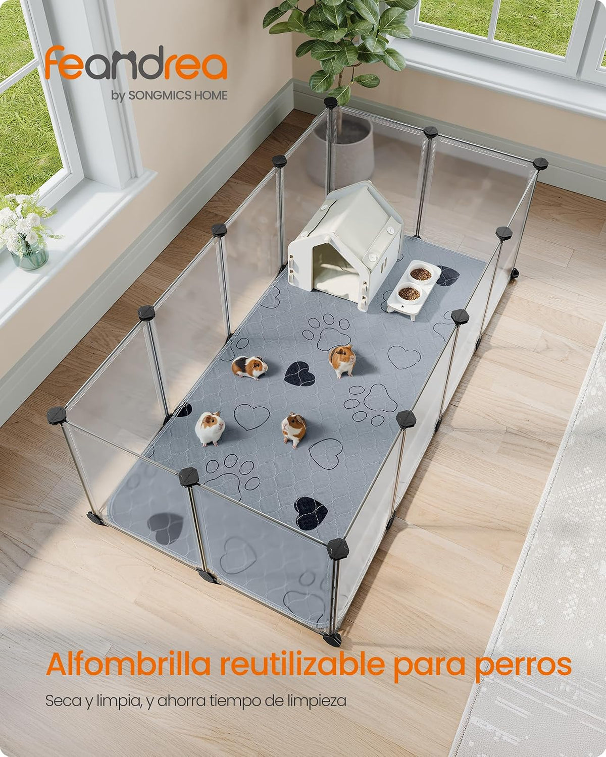 Feandrea Alfombras Lavables para Perros, Alfombras Absorbentes Reutilizables, 122 x 61 cm, Juego de 2, L, para Gatos, Conejos, Gris MPTD024G01