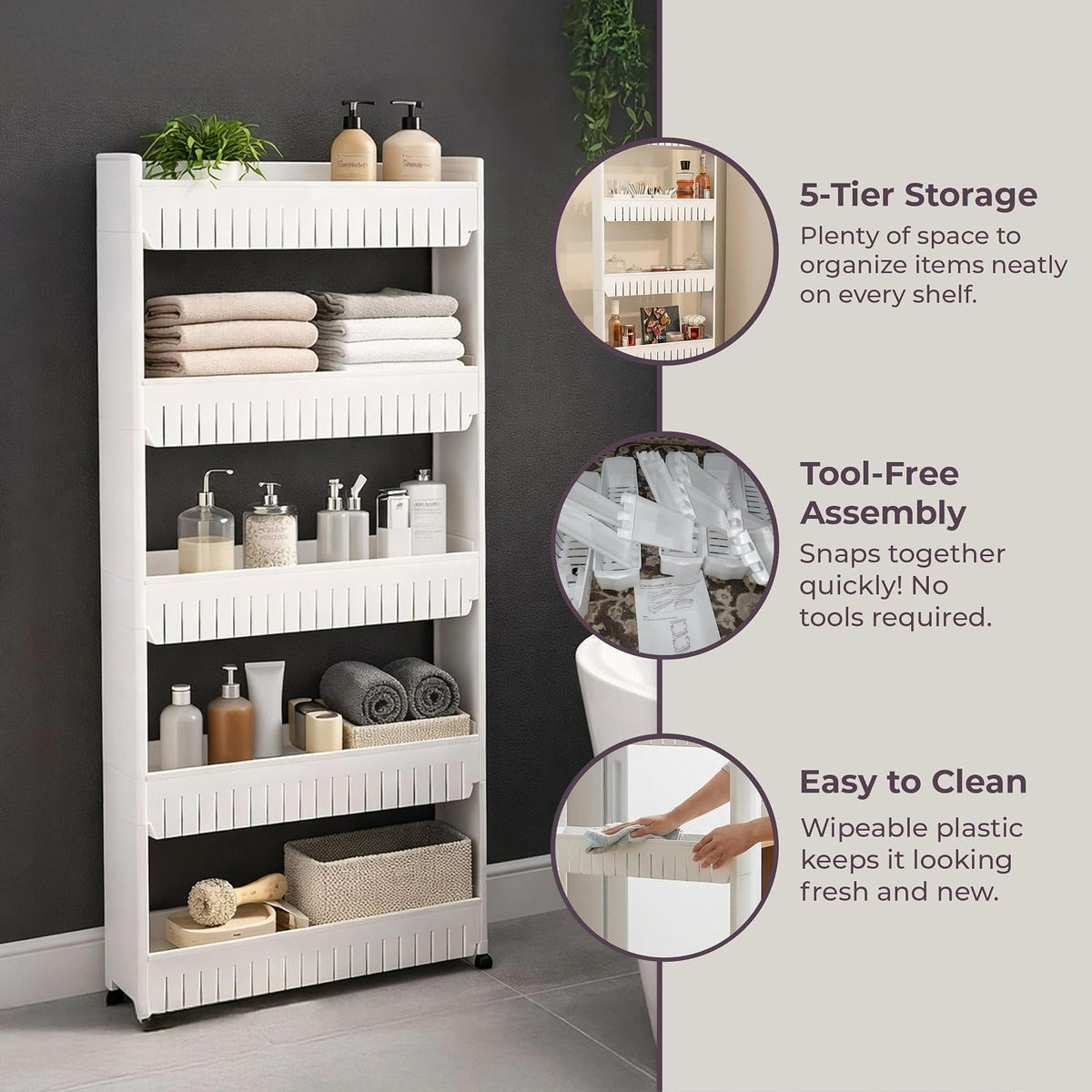 Lavish Home 82-5LSS Mobile Shelving Unit Organizer with 5 Large Storage Baskets