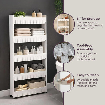 Lavish Home 82-5LSS Mobile Shelving Unit Organizer with 5 Large Storage Baskets