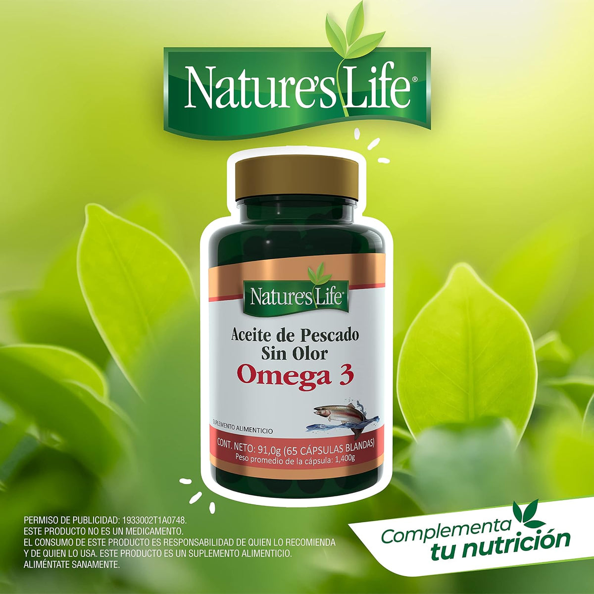 Nature's Life - Aceite de Pescado Sin Olor Omega 3 Vitamina E 65 Cápsulas | Aporta EPA y DHA, ayuda a cuidar la salud cardiovascular, sin gluten, sin lactosa y sin trigo, apto para mayores de 18 años