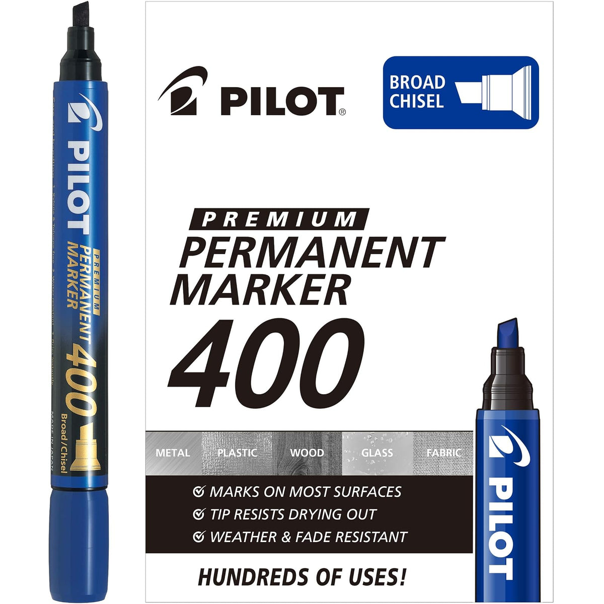 Pilot Marcador Permanente SCA400 Punta de Cincel, 12 Piezas - Azul