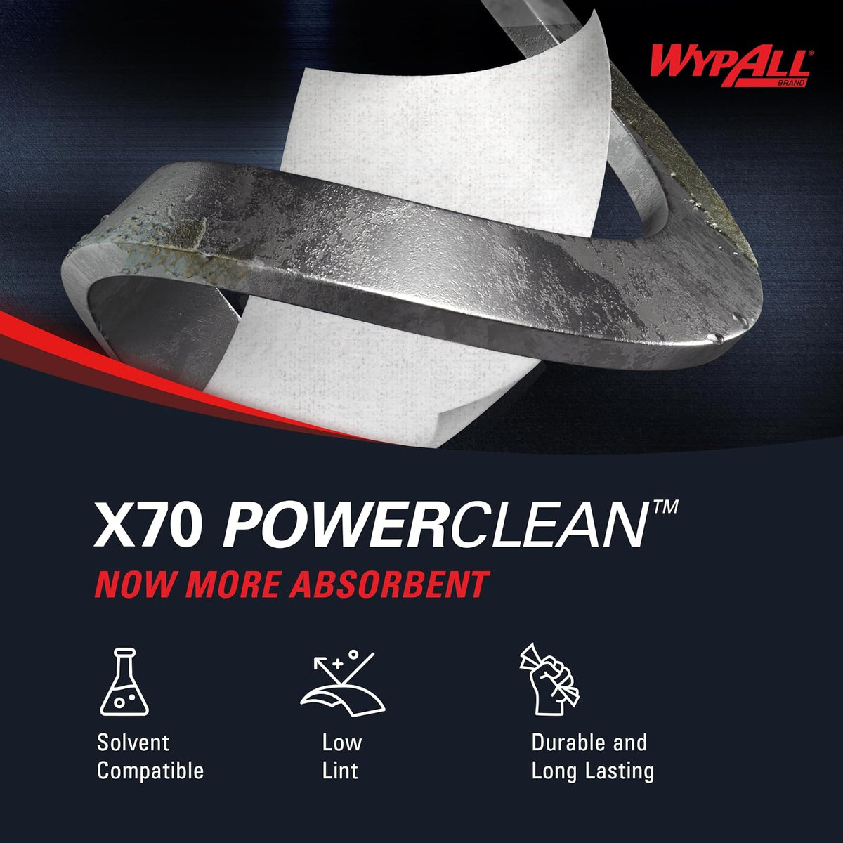 WypAll Power Clean X70 - Paños de trabajo medio (41600), rollo jumbo, rendimiento de larga duración, blanco, 1 rollo, 870 hojas