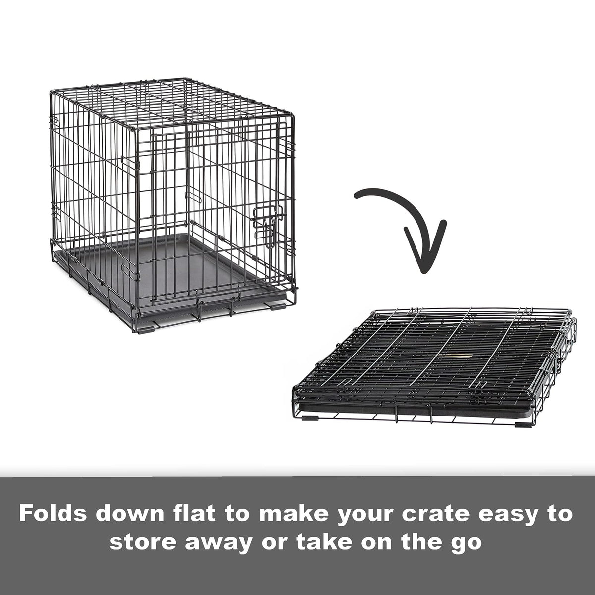 New World - Caja plegable de metal para perros, puerta individual y doble, Puerta única, Negro, 106 cm