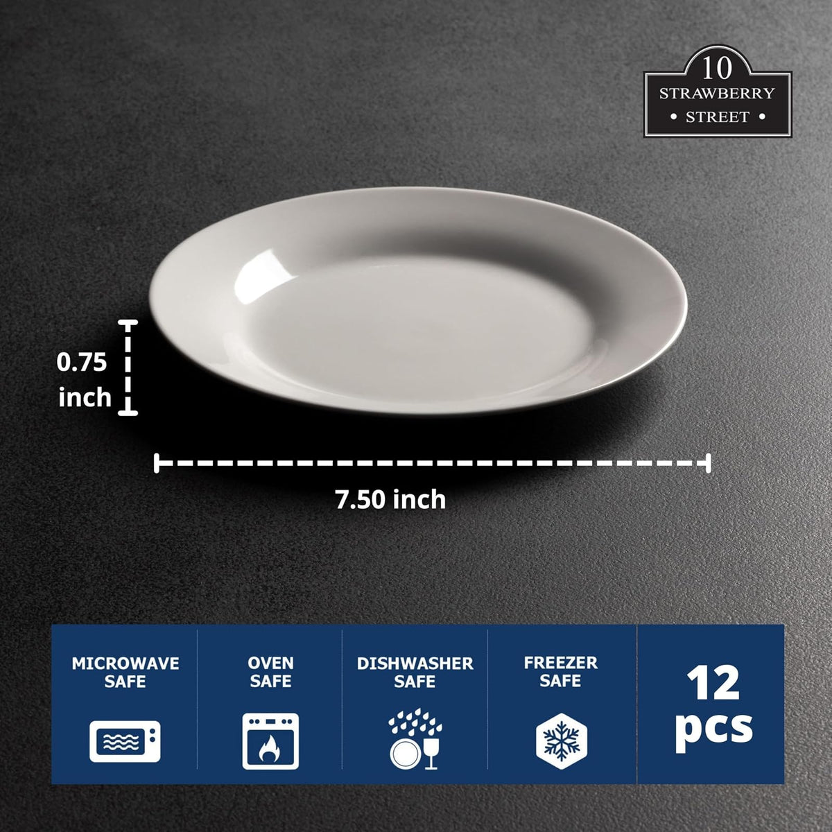 10 Strawberry Street Plato redondo para ensalada/postre de 7.5 pulgadas, juego de 12