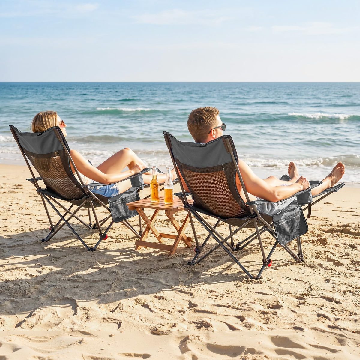 VEVOR Silla de Camping Plegable, 4 Posiciones Ajustables, Silla Reclinable y Portátil con Reposapiés y Reposacabezas, Tejido de Malla, Capacidad de Carga de 100 kg, para Playa y Patio, Gris