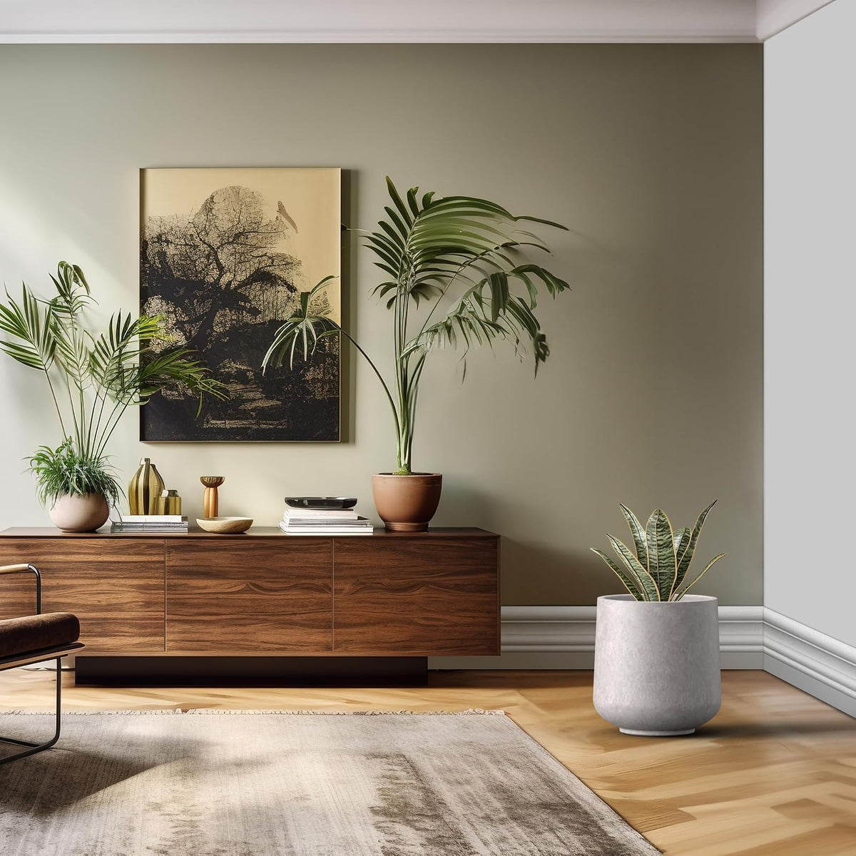 Kante - Macetero Redondo de hormigón de 15.3 Pulgadas de diámetro, para Interiores y Exteriores, con Orificio de Drenaje y tapón de Goma para el hogar, jardín, Patio, Gris Claro