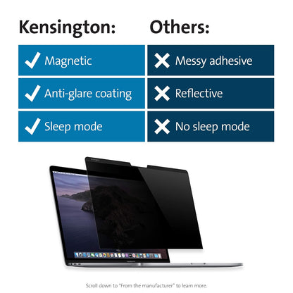 Filtro de Privacidad Kensington para MacBook 2016 & anteriores de 13", Magnético, Reversible