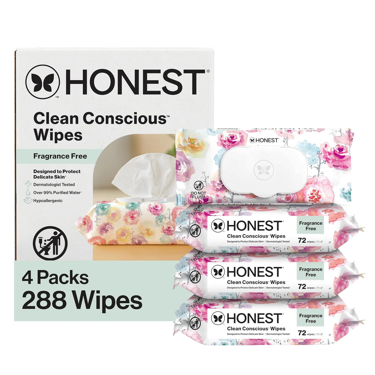 The Honest Company Designer Baby Wipes, Rose Blossom, 288 Count
