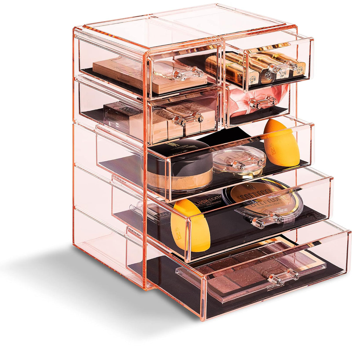 Sorbus Acrylic Makeup Organizer - Organization and Storage Case for Cosmetics Make Up & Jewelry - Big Clear Makeup Organizer for Vanity, Bathroom, College Dorm, Closet, Desk (3 Large, 4 Small Drawers)
