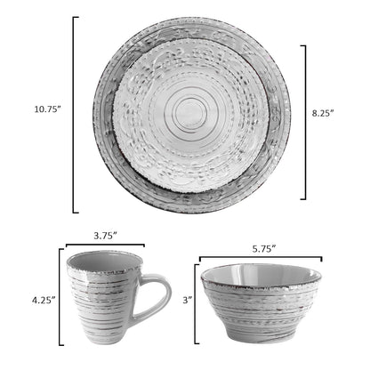 Elama Malibu Calcita - Juego de vajilla de 16 piezas de gres en relieve, esmalte reactivo, color gris claro, vajilla, juego de vajilla (gris calcita)