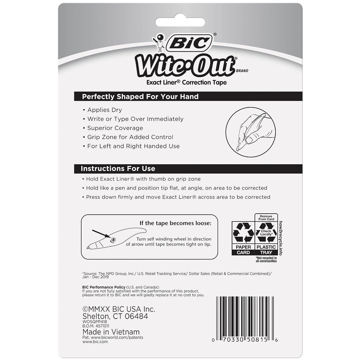BIC Wite-Out - Cinta correctora de líneas exactas, color blanco, 4 unidades