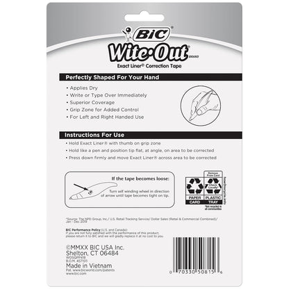 BIC Wite-Out - Cinta correctora de líneas exactas, color blanco, 4 unidades
