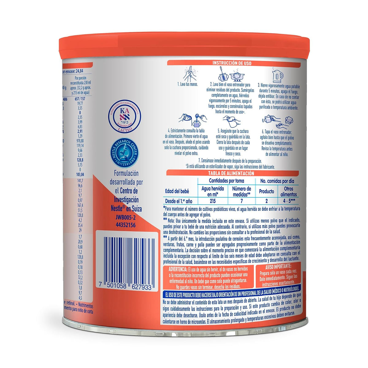 NAN 3 Optimal Pro Baja en Lactosa, Alimento Para Niños 1 Año, Lata de 800 g