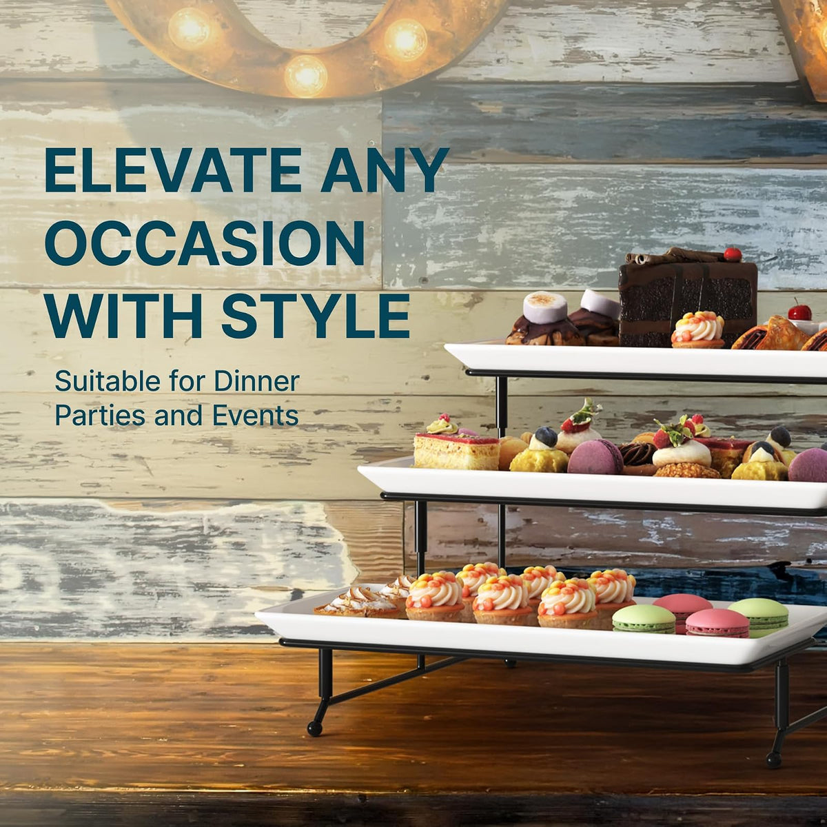 Gibson Gracious Dining - Juego de Platos con Tres niveles con Soporte de Metal, Blanco