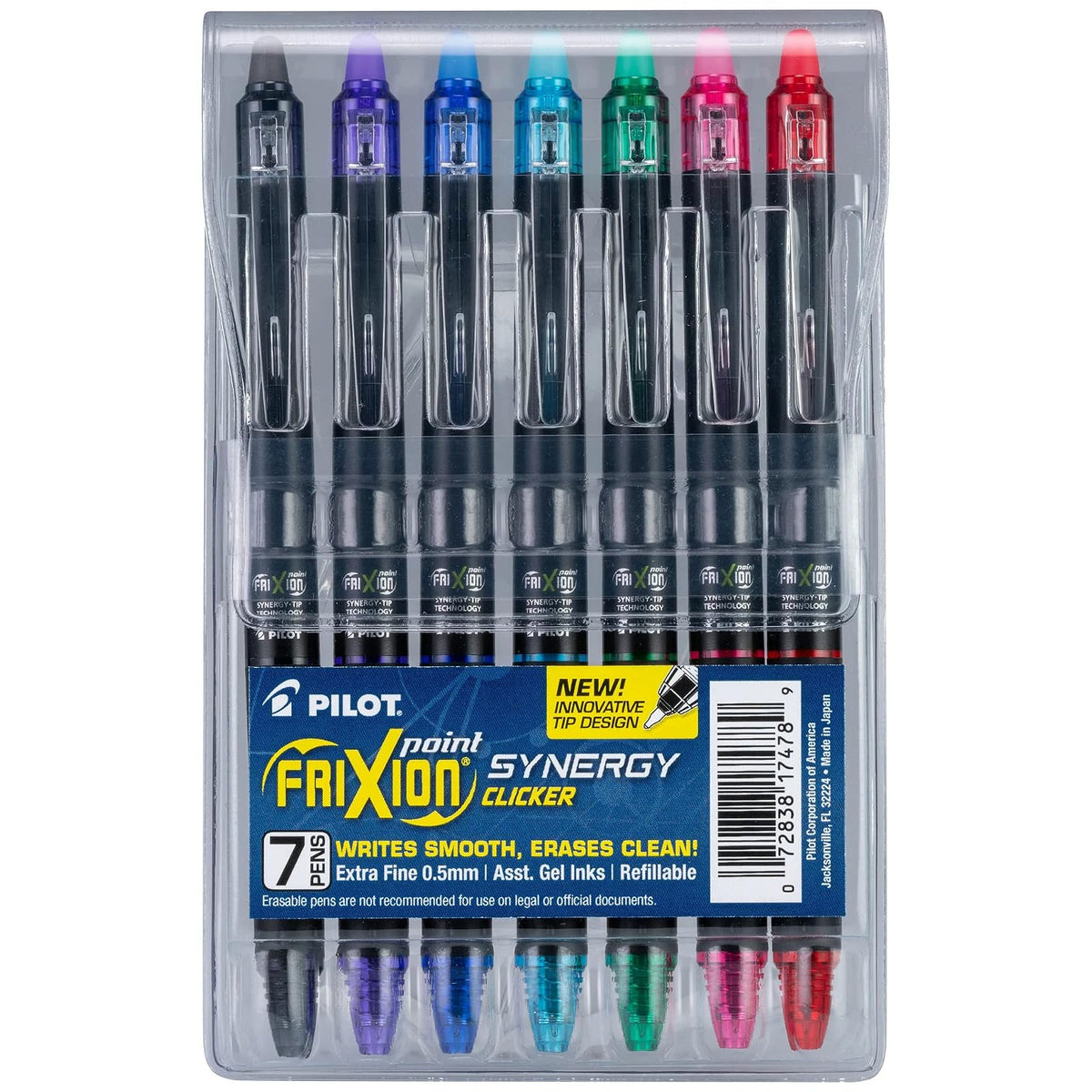 Pilot FriXion Synergy Clicker Bolígrafos Borrables Punta Extrafina Paquete de 5 - Multicolor