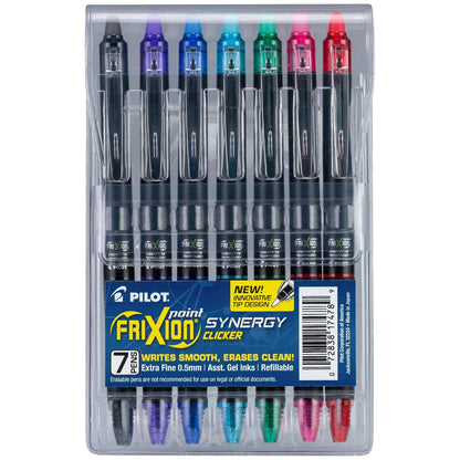 Pilot FriXion Synergy Clicker Bolígrafos Borrables Punta Extrafina Paquete de 5 - Multicolor
