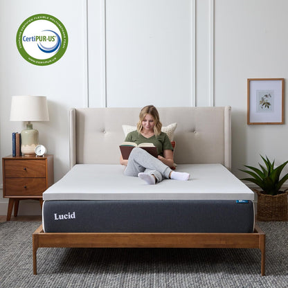 Lucid - Colchoneta de Memory Foam con Infusión de Carbón de Bambú - Sobrecolchón Ventilado de 7.5 cm - Topper para Colchón Refrescante - Suave y Acolchada - Alivia Puntos de Presión - King