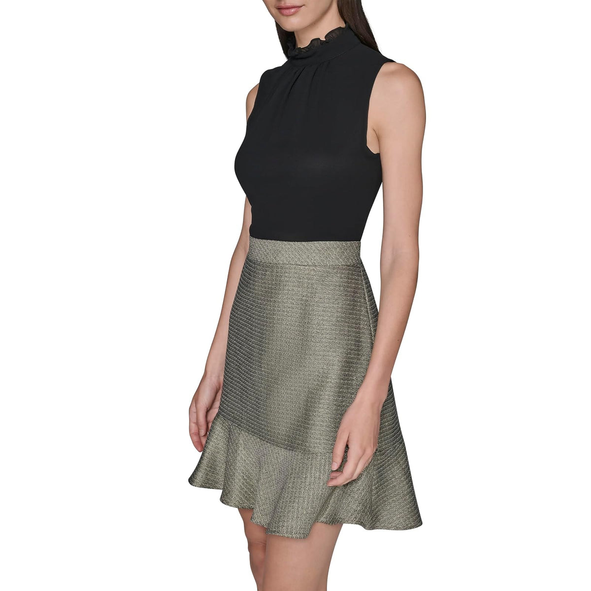 Karl Lagerfeld Sleeveless Tweed Flounce Hem A-Line Dress Vestido Informal Mujer