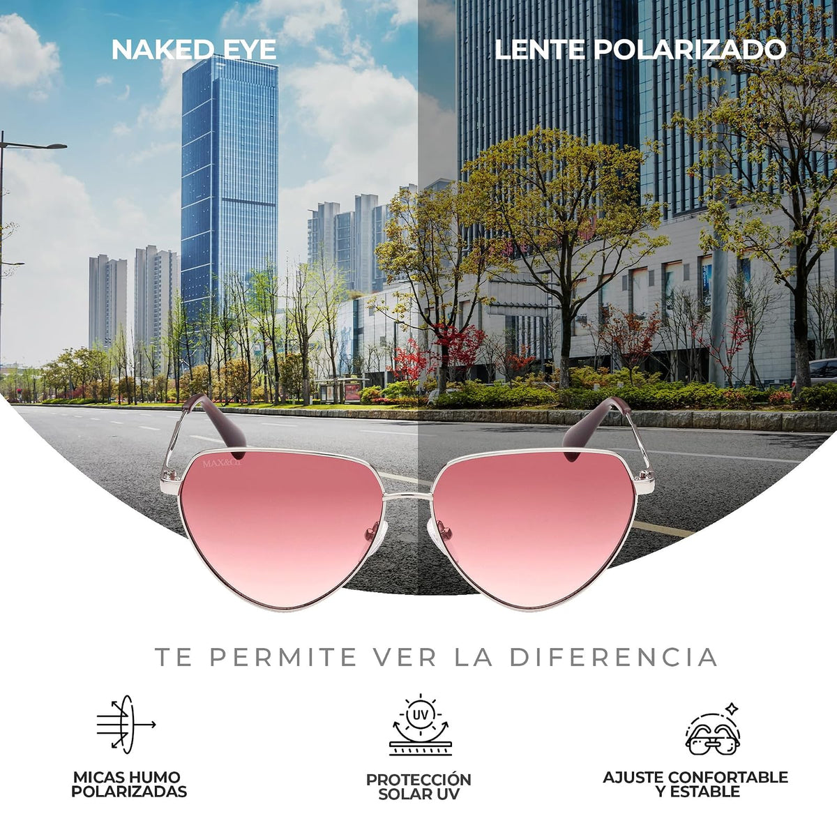 Max & Co Lentes de Sol MO0015 para Mujer Color Paladio Brillante, Armazón Metálico Galvanizado, Micas Degradadas y Protección UV Nivel 2