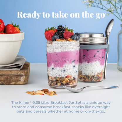KILNER | Tarro para Desayuno 300 ml (0.3 L), Frasco de Vidrio con Tapa, Ideal para Avena Overnight, Yogurt y Almacenamiento de Alimentos Vidrio | Reutilizables | Mod. KLN25304
