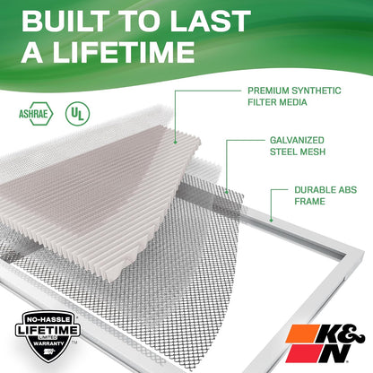 K&N - Filtro de aire para horno HVAC de 16 x 20 x 1, dura toda la vida, lavable, Merv 13, el último filtro HVAC que comprarás, respira de forma segura en casa o en la oficina, HVC-13-11620