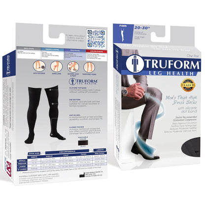 Truform Compression Socks, 20-30 Mmhg, Men's Dress Socks, Thigh High Over Knee Length Black, Pack of 1