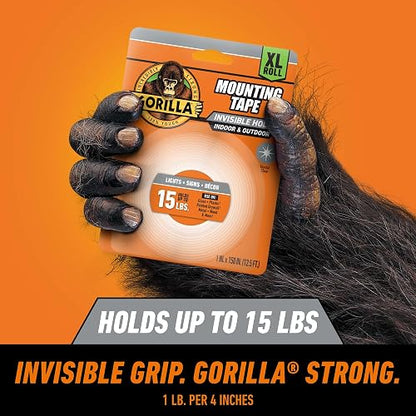 Gorilla Tough & Clear - Cinta adhesiva de montaje de doble cara, extragrande, 1 x 150 pulgadas, transparente, (paquete de 1)