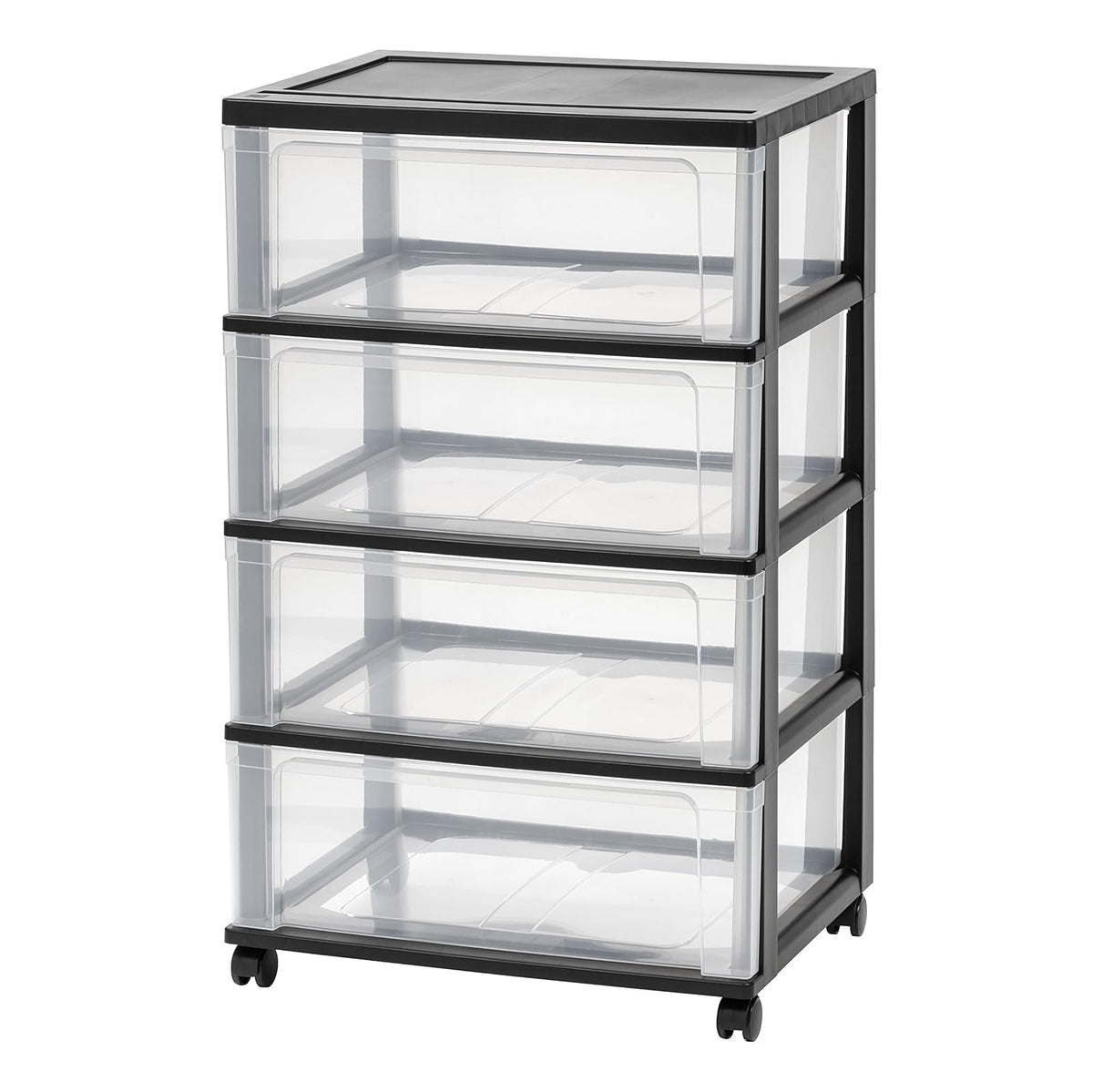 IRIS USA Carrito Organizador Ancho de 4 Cajones con Ruedas, Negro | Guarda ropa, toallas, artículos de oficina, manualidades y artículos del hogar con almacenamiento organizado