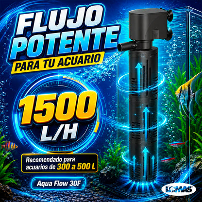 Lomas Cabeza de Poder con Filtro Rápido AquaFlow 30 para Acuarios 300-500 L, Filtración Mecánica y Biológica, 1500 L/h, 19W, Sumergible