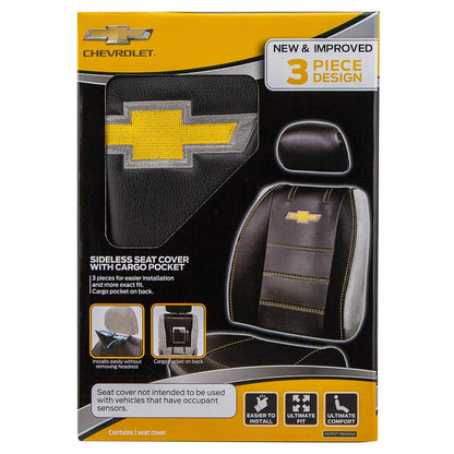 Plasticolor 008626R01 - Funda de Asiento de Lujo Compatible con el Logotipo Bordado de Chevrolet, Costuras de Alto Contraste, 3 Piezas, sin Laterales, Color Negro
