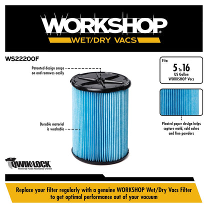 Taller mojado/seco Vacs 3 A 4.5-gallon Filtro de polvo fino para aspiradora de seco y mojado