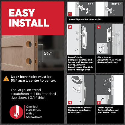 Kwikset Caerus - Juego de manijas y cerrojo de puerta delantera con palanca interior, color negro mate, seguridad SmartKey con KwikSlide, placa trasera de manija de puerta con escudo completo