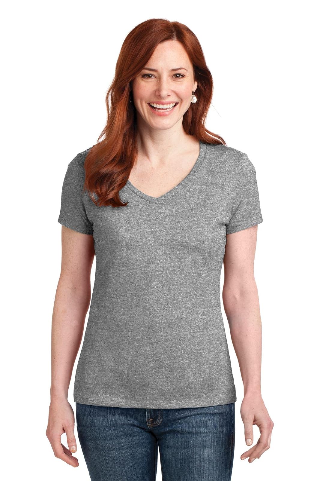 Hanes Playera Cuello en V para Mujer, 100% Algodón - Light Steel - M
