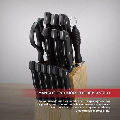 Renberg Tenessy - Cuchillos de bloque de acero inoxidable, plástico, madera, negro, 30 x 30 x 30 cm