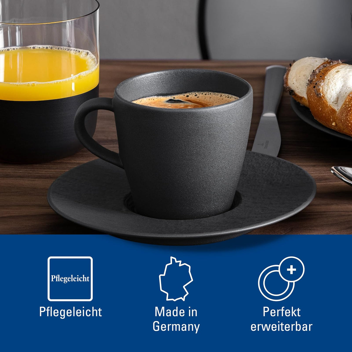 Villeroy & Boch Manufacture Rock Coffee, elegante taza de porcelana de primera calidad en un refrescante Shaofof negro, apto para lavaplatos
