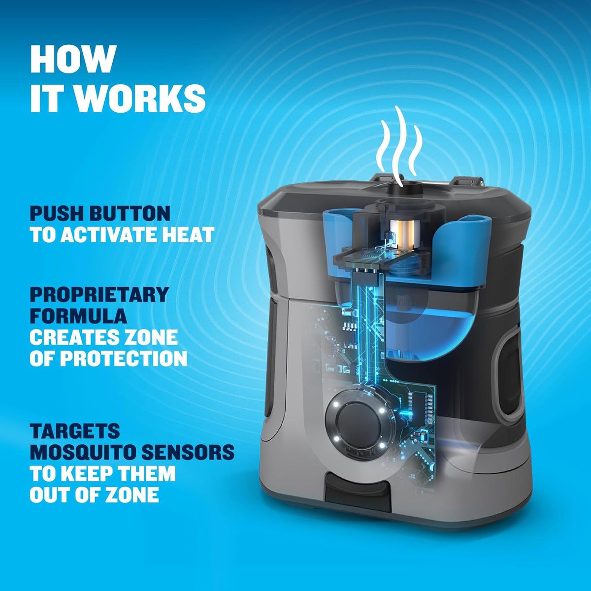 Thermacell Repelente de mosquitos recargable Adventure EX-Series EX90; escudo de patio con batería de 9 horas, incluye repuesto de 12 horas, armadura de goma y mosquetón; alternativa a pulverización