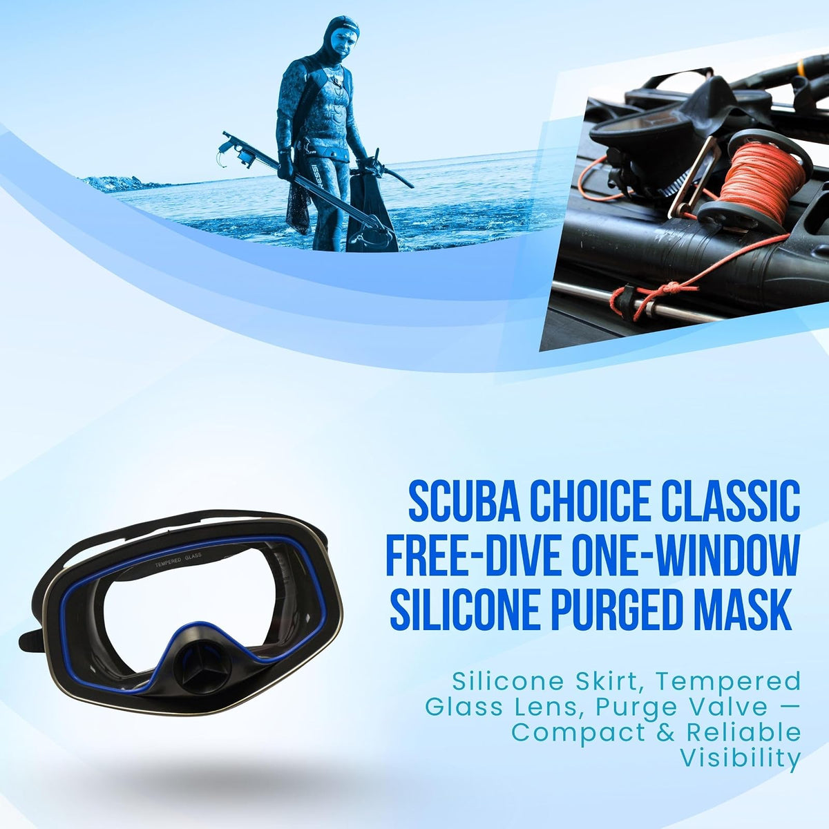 Scuba Choice Scuba Diving Classic Free Dive One-Window Silicone Purged Mask, Black