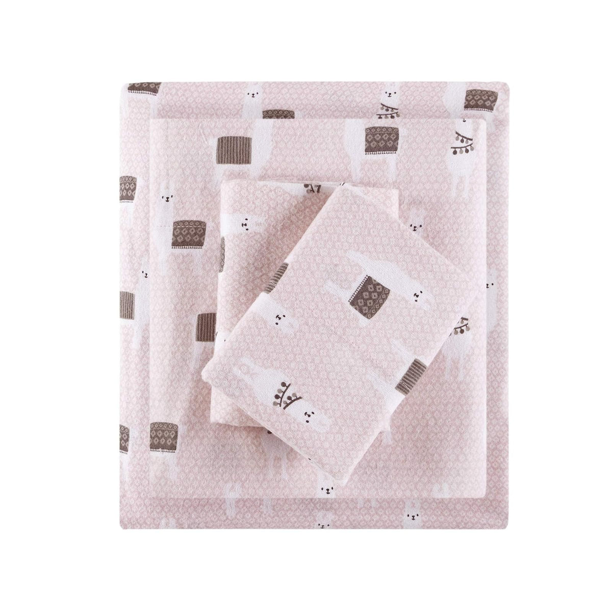 Juego de sábanas de Franela de algodón con diseño Inteligente, Pink Llamas, Queen, 1, 1
