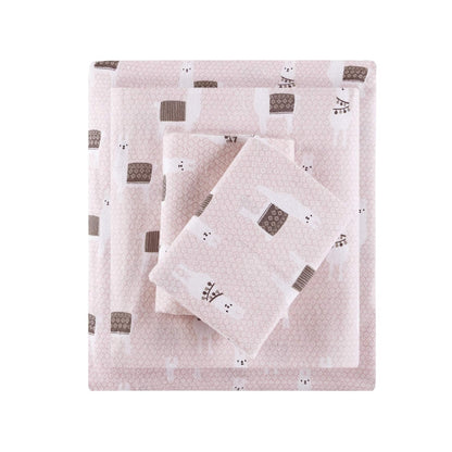 Juego de sábanas de Franela de algodón con diseño Inteligente, Pink Llamas, Queen, 1, 1
