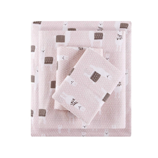 Juego de sábanas de Franela de algodón con diseño Inteligente, Pink Llamas, Queen, 1, 1