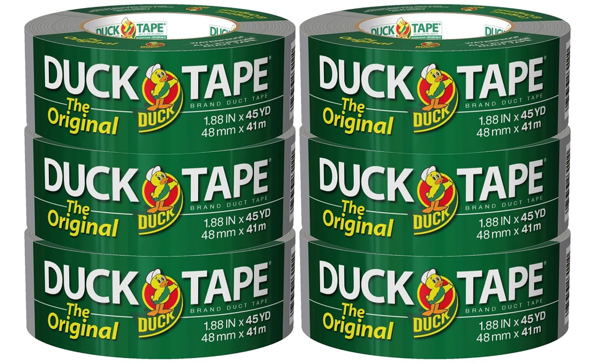 Duck Tape Original Cinta Plateada, 4.8 cm, 6 Rollos - 6 Rolls, 45 yds - 6