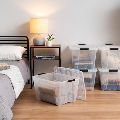 IRIS USA 6 Contenedores de 54 Qt con Tapa, Transparentes | Diseño transparente para ver el contenido fácilmente. Ideal para mudanzas, cobijas, ropa y garaje. Diseño anidable.