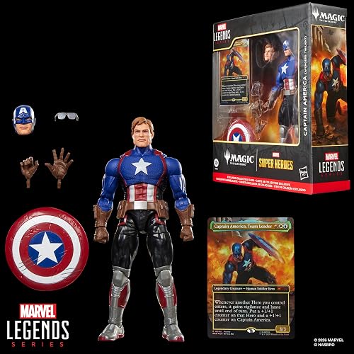 Marvel Legends Series, Marvel Super Heroes y Magic: The Gathering, Capitán América (Avengers: Twilight), Figura de 15 cm con Carta Exclusiva Metalizada de colección para el Juego