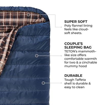 Teton Sports Mammoth, Bolsa de Dormir para Dos, se Incluye un Saco para Guardar Gratis