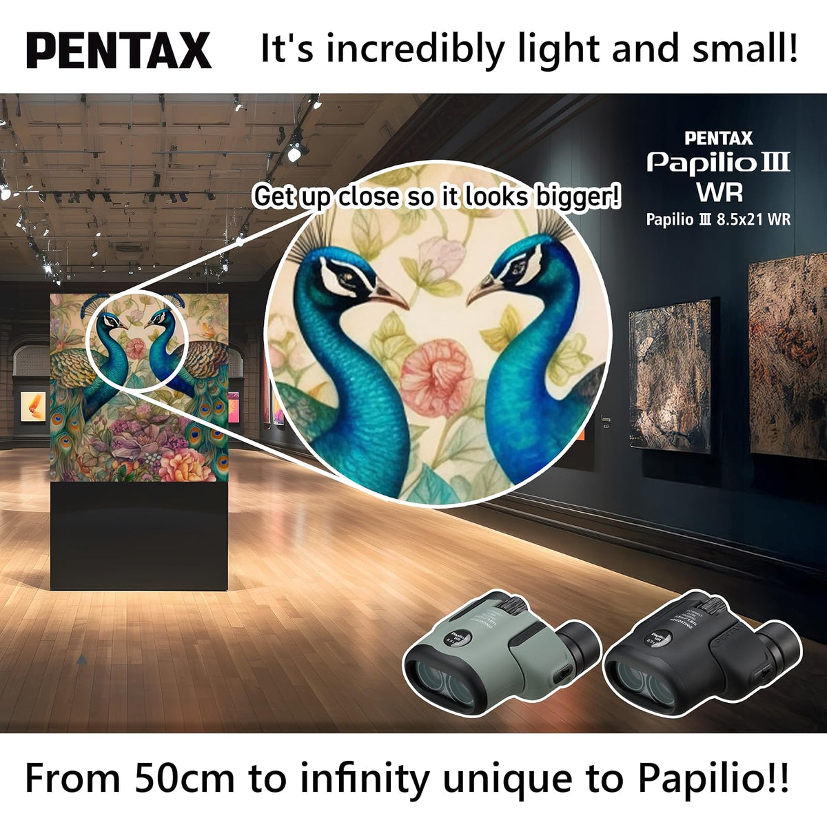 PENTAX Papilio III 8,5 x 21 WR Negro, 50 cm de Primer Plano a Infinity Focus, Cuerpo Resistente a la Intemperie, Nuevo Revestimiento HD, Adecuado para observar Objetos pequeños, para Viajes