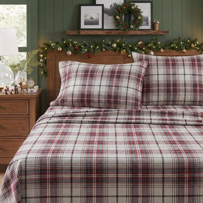 Eddie Bauer - Juego de sábanas de Franela de algodón, Cepillado para Mayor suavidad, decoración acogedora del hogar (Montlake Plaid, Queen)