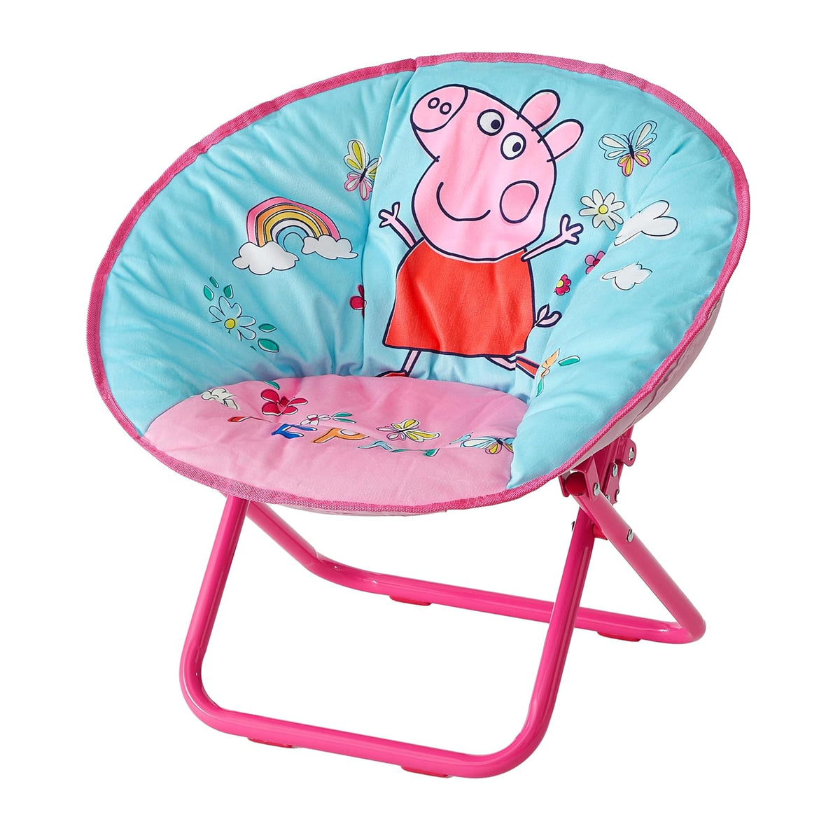 Idea Nuova Peppa Pig - Silla Plegable de 19 Pulgadas para recámara, Sala de Juegos o Sala de televisión, Silla para niños pequeños con Marco de Metal Plegable, portátil y cómoda, a Partir de 3 años